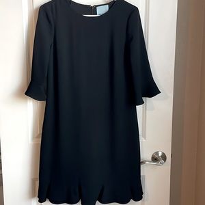 CeCe Black Dress Ruffle Sleeve & Skirt Midi Size 2 Zipper Closure Half Sleeve